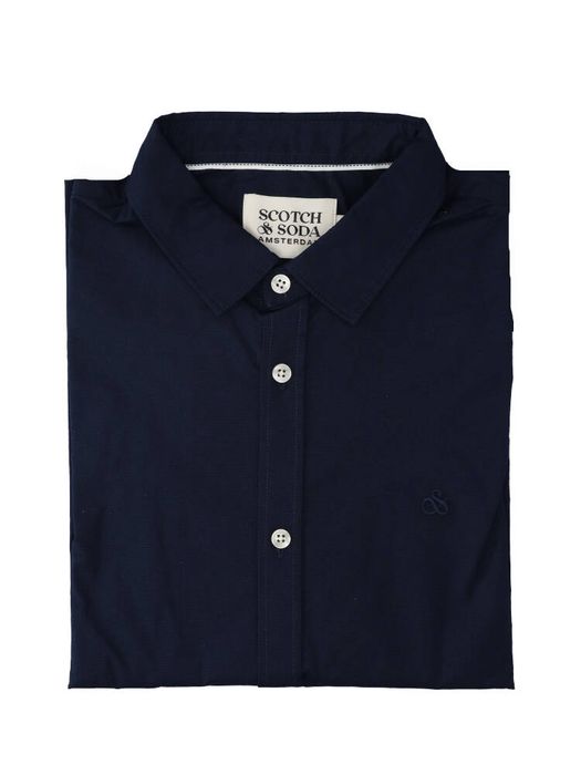 Donkerblauw katoenen hemd (slim fit) met lange mouwen