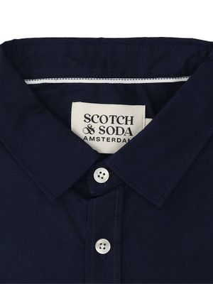 Donkerblauw katoenen hemd (slim fit) met lange mouwen