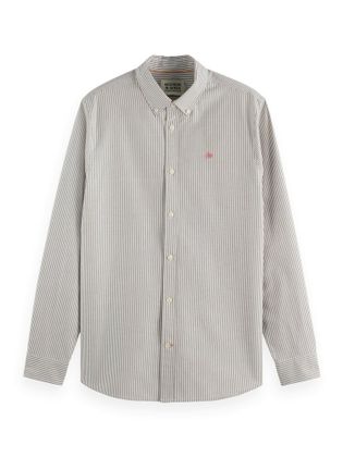 Scotch & Soda Ecru katoenen hemd met beige strepen Scotch&Soda