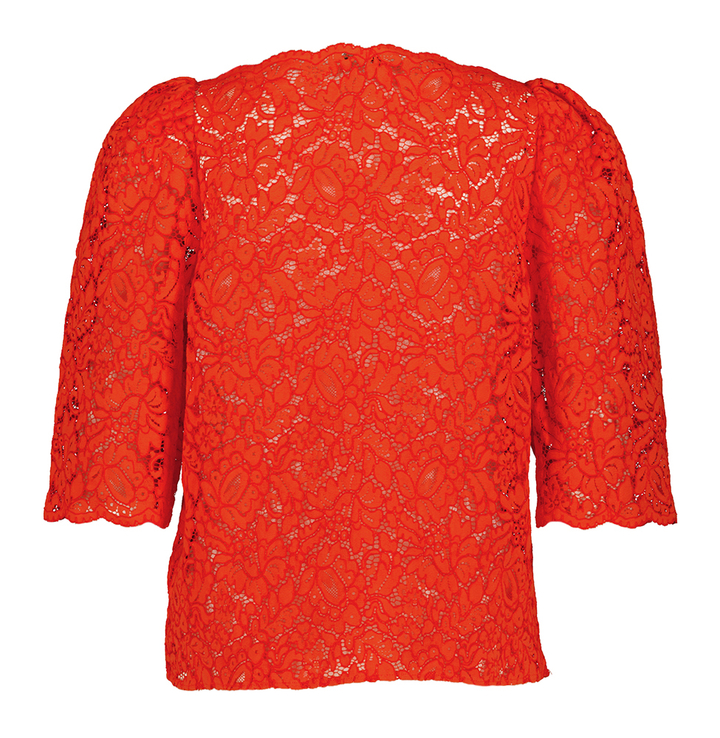 Roodkleurige doorschijnende cropped blouse met korte mouwen Stella Nova