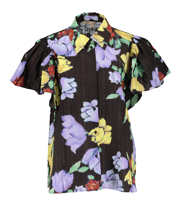 Zwarte bloes in structuur met bloemenprint Stella Nova