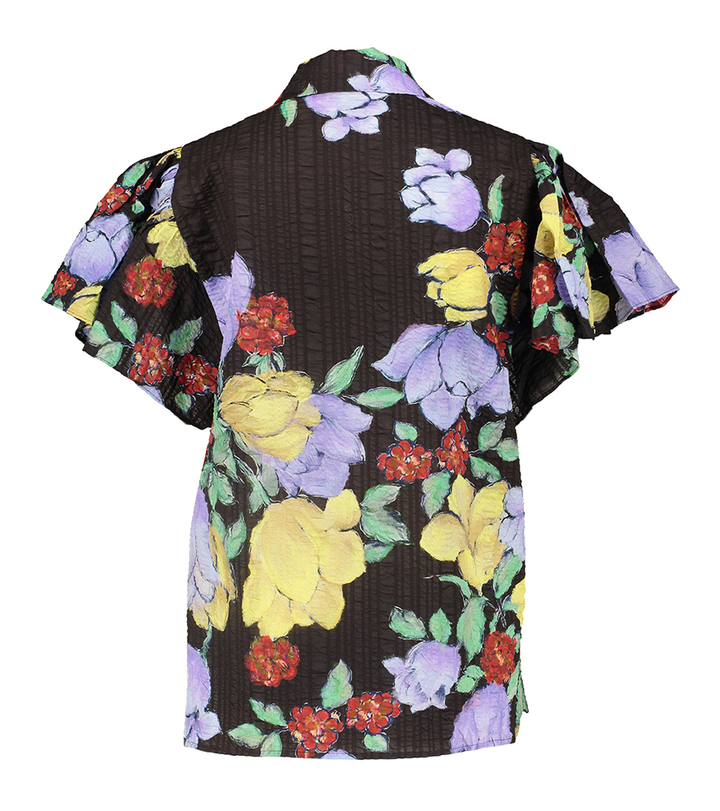 Zwarte bloes in structuur met bloemenprint Stella Nova