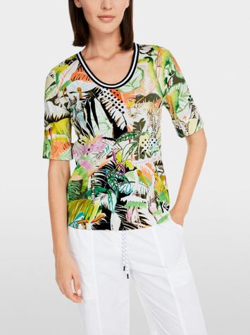 Multicolor t-shirt in ribbel met print Marccain Sport 