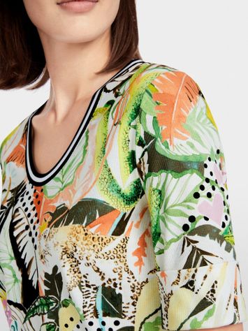 Multicolor t-shirt in ribbel met print Marccain Sport 