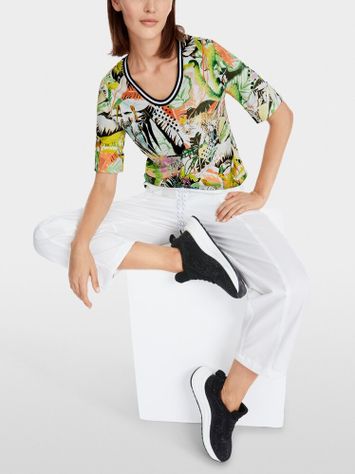 Multicolor t-shirt in ribbel met print Marccain Sport 
