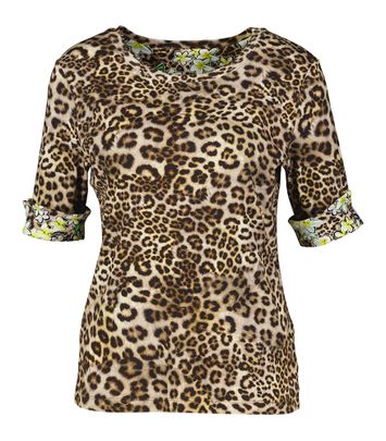 Katoenen t-shirt in dierenprint en bloemendetail op de mouw Marccain Sport 