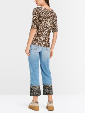 Katoenen t-shirt in dierenprint en bloemendetail op de mouw Marccain Sport 