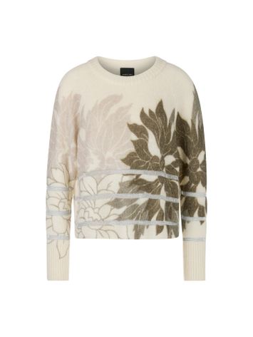 Beige wollen pull met ronde hals en bruine bloemenprint Marc Cain collections