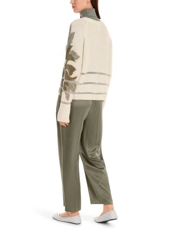 Beige wollen pull met ronde hals en bruine bloemenprint Marc Cain collections