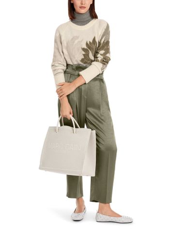Beige wollen pull met ronde hals en bruine bloemenprint Marc Cain collections