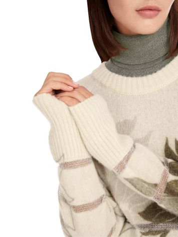 Beige wollen pull met ronde hals en bruine bloemenprint Marc Cain collections