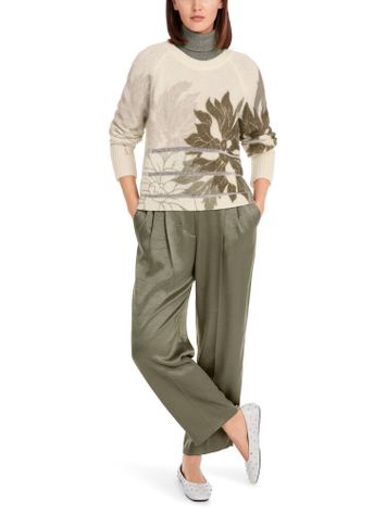 Beige wollen pull met ronde hals en bruine bloemenprint Marc Cain collections