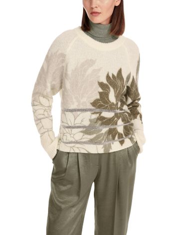Beige wollen pull met ronde hals en bruine bloemenprint Marc Cain collections