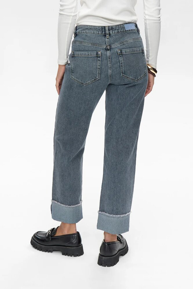 Blauwgrijze mid-rise straight jeans met overslag Toronto Numph