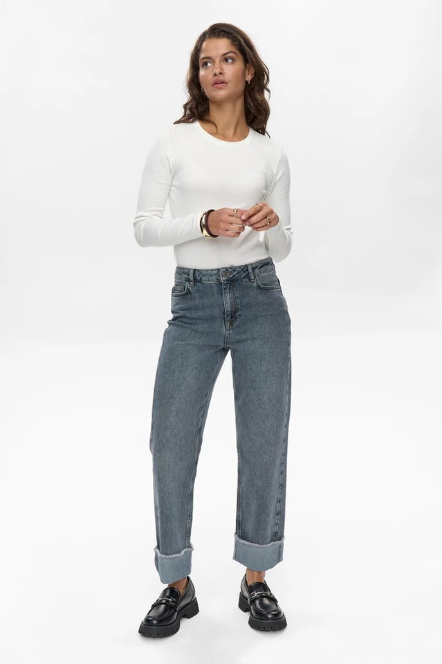 Blauwgrijze mid-rise straight jeans met overslag Toronto Numph