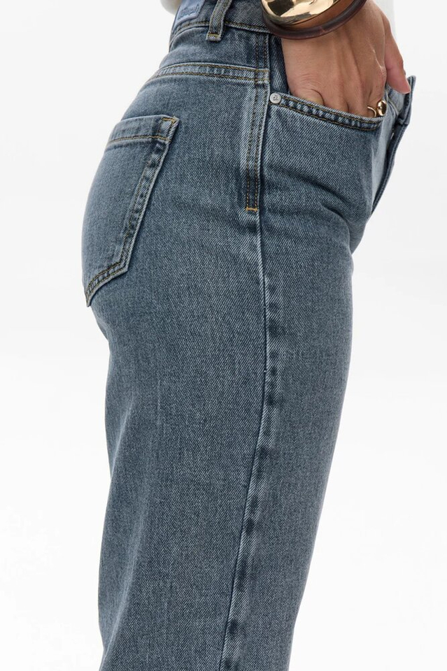 Blauwgrijze mid-rise straight jeans met overslag Toronto Numph
