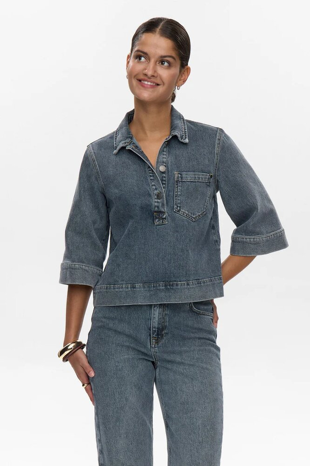 Blauwgrijze jeansblouse Toronto Numph