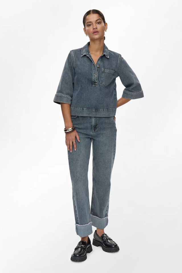 Blauwgrijze jeansblouse Toronto Numph