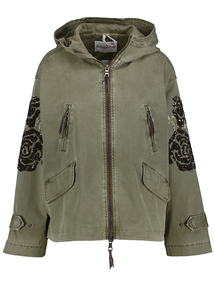 Kaki groeneparka met strass op de mouwen Curie Blonde N08