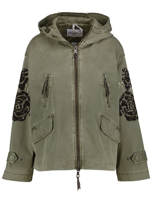 Kaki groeneparka met strass op de mouwen Curie Blonde N08