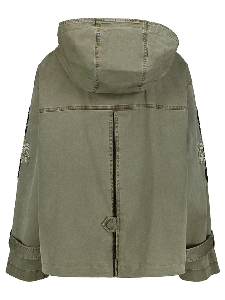 Kaki groeneparka met strass op de mouwen Curie Blonde N08