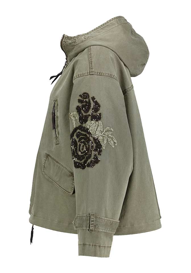 Kaki groeneparka met strass op de mouwen Curie Blonde N08
