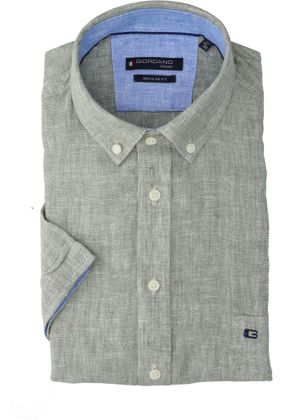Giordano Kaki groen linnen hemd( regular fit) met korte mouwen