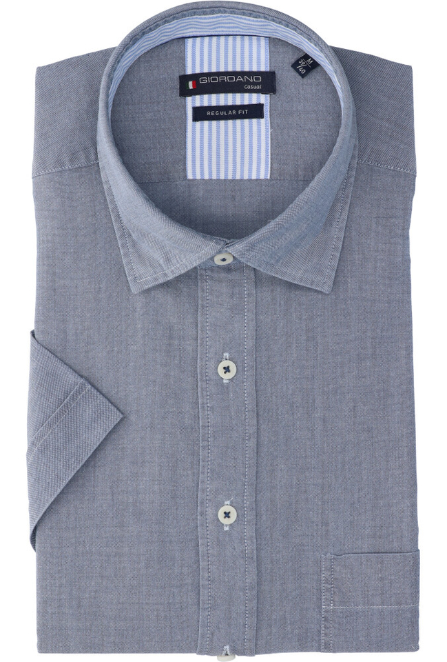Blauw-grijs katoenen hemd (regular fit) met korte mouwen Giordano 