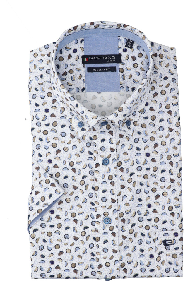 Wit katoenen hemd (regular fit) in print met korte mouwen Giordano