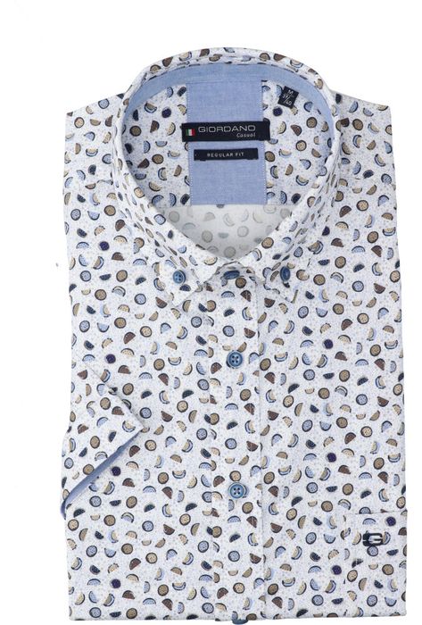Wit katoenen hemd (regular fit) in print met korte mouwen Giordano