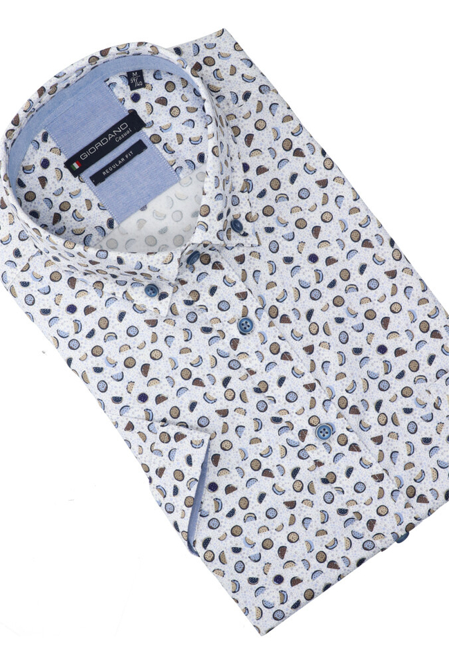 Wit katoenen hemd (regular fit) in print met korte mouwen Giordano
