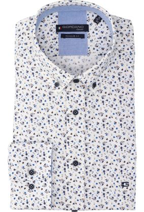 Giordano Wit katoenen hemd (regular fit) met multicolor bloemenprint