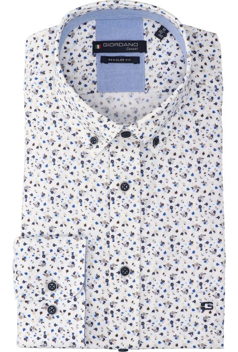 Wit katoenen hemd (regular fit) met multicolor bloemenprint Giordano