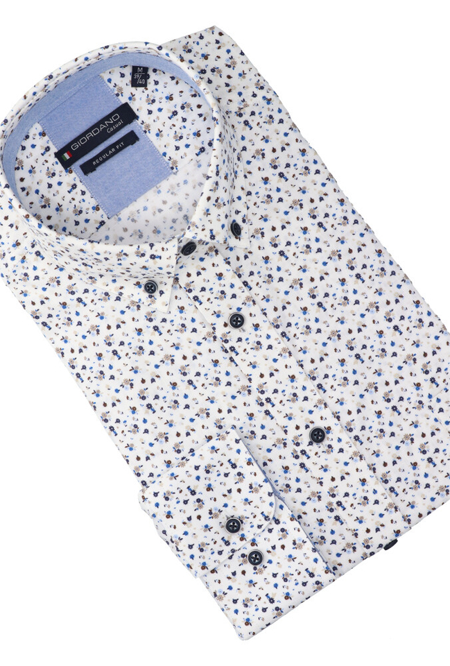 Wit katoenen hemd (regular fit) met multicolor bloemenprint Giordano