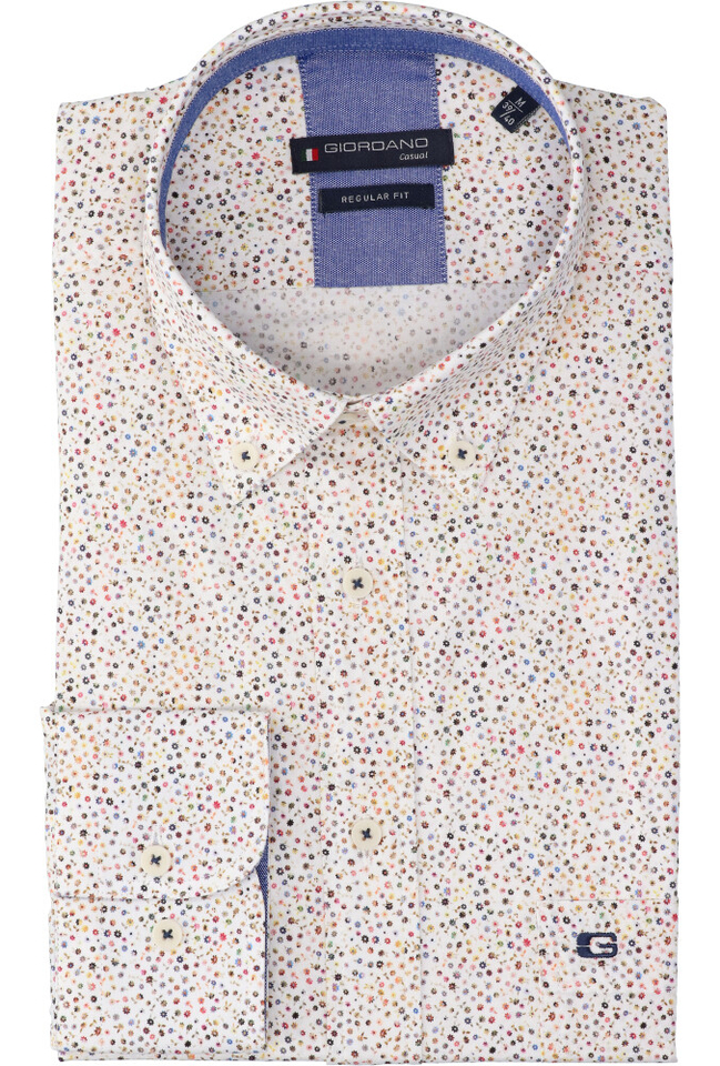 Ecru katoenen hemd met bloemenprint (regular fit) met lange mouwen Giordano 