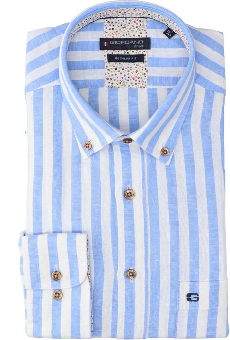 Wit en blauw gestreept katoenen hemd (regular fit) met lange mouwen Giordano