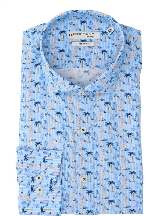 Blauw hemd (regular fit) in tropische print met lange mouwen Giordano