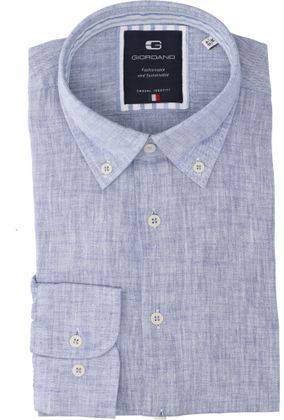 Giordano Lichtblauw linnen hemd (regular fit) met lange mouwen