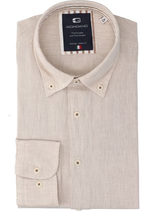Giordano Beige linnen hemd (slim fit) met lange mouwen
