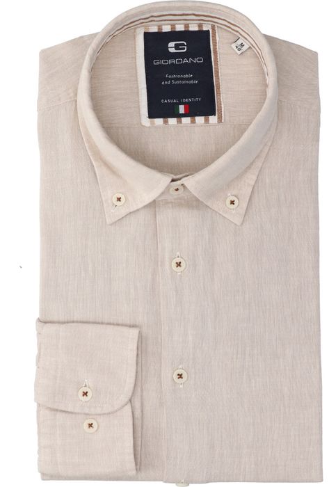 Beige linnen hemd (slim fit) met lange mouwen Giordano
