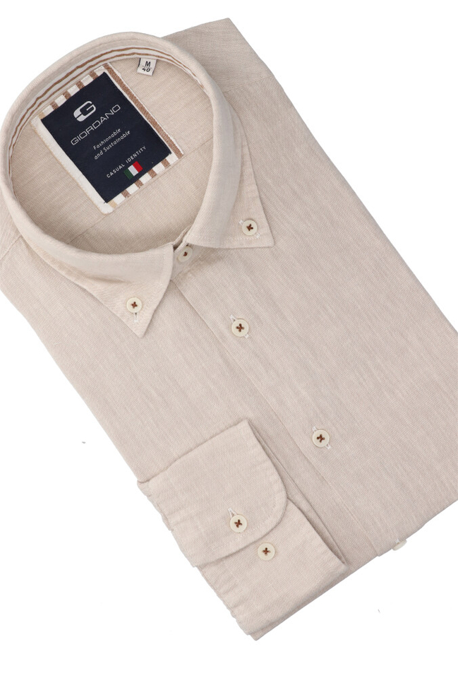 Beige linnen hemd (slim fit) met lange mouwen Giordano 