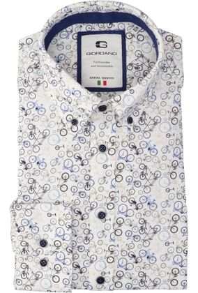 Giordano Wit linnen hemd (regular fit) met fietsen en lange mouwen