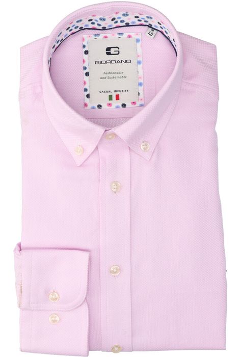 Roze katoenen hemd (regular fit) met details en lange mouwen Giordano