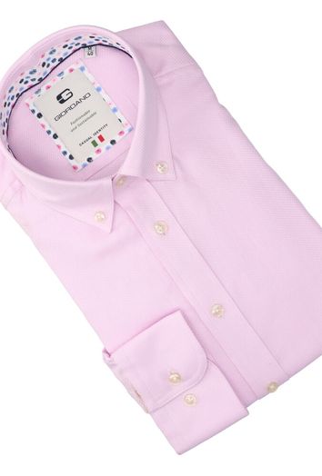 Roze katoenen hemd (regular fit) met details en lange mouwen Giordano 