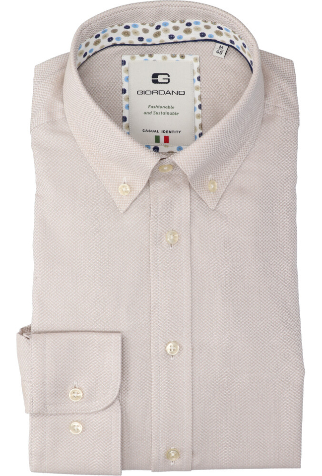 Ecru katoenen hemd (regular fit) met details en lange mouwen Giordano 