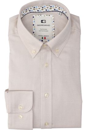 Giordano Ecru katoenen hemd (regular fit) met details en lange mouwen