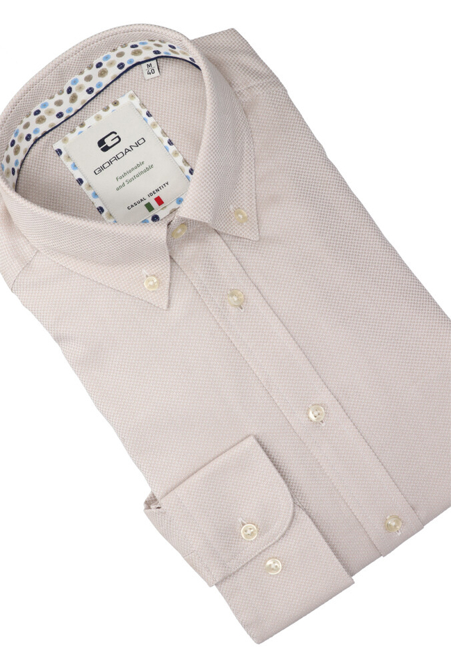 Ecru katoenen hemd (regular fit) met details en lange mouwen Giordano 