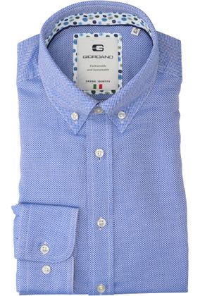 Giordano Blauw katoenen hemd (regular fit) met details en lange mouwen