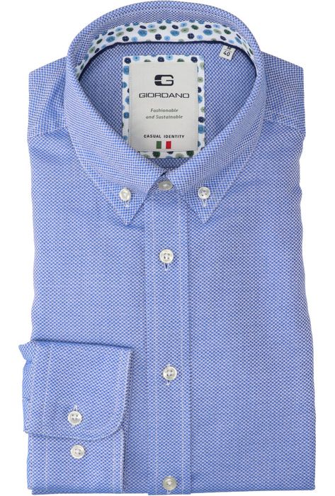 Blauw katoenen hemd (regular fit) met details en lange mouwen Giordano