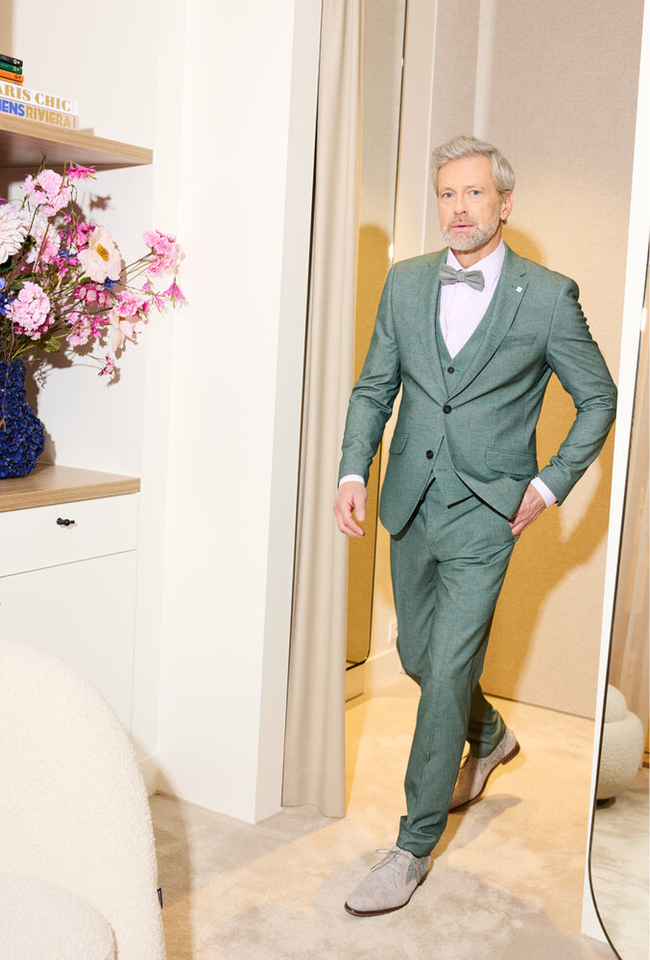 Groene slim fit kostuumbroek Digel